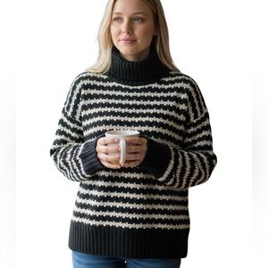 TORY BURCH Carey Striped Turtleneck Cowl Wool Mohair Blend Sweater S